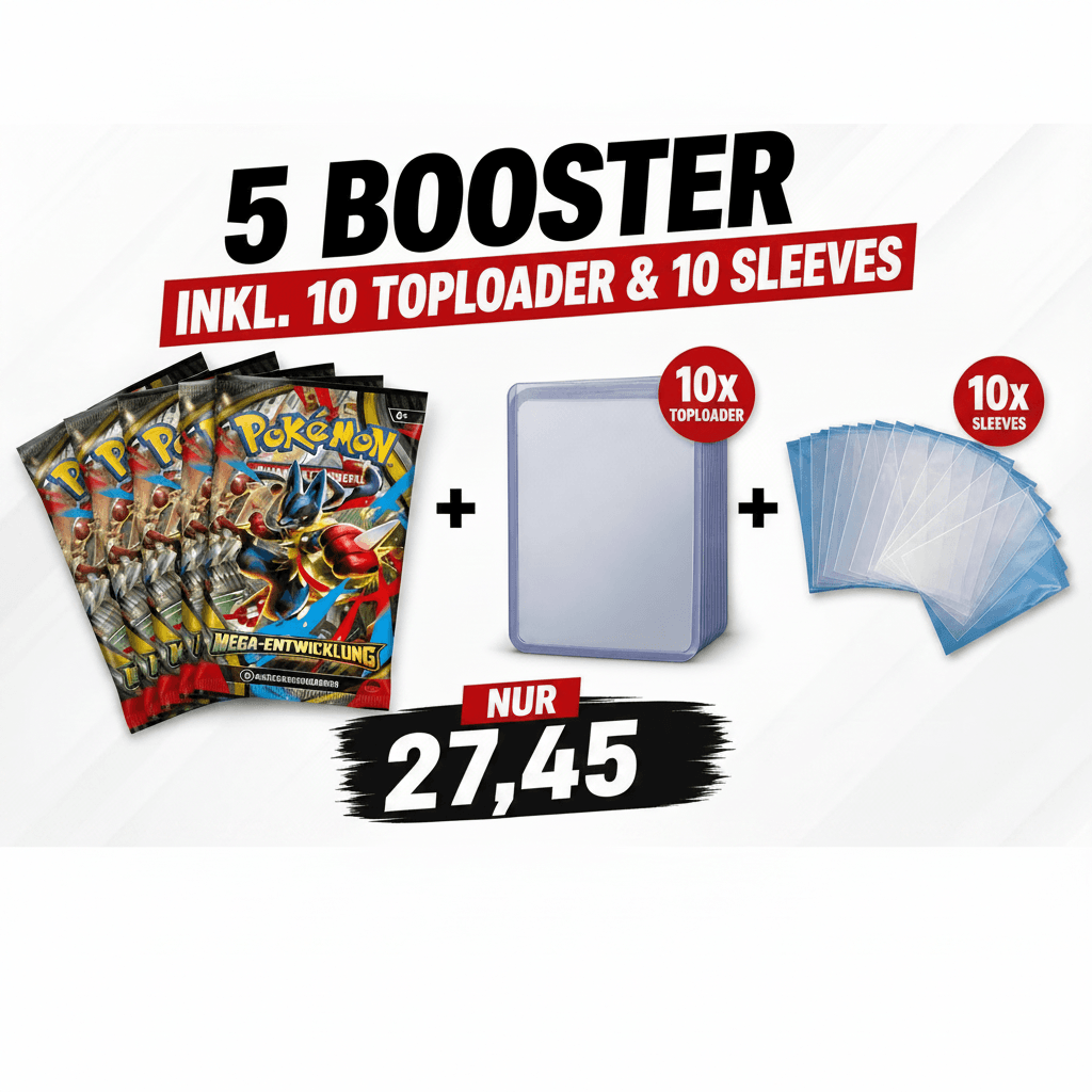 Pokémon Booster Bundle – 5x Mega Entwicklungen + Schutz Set - Cardframes.de