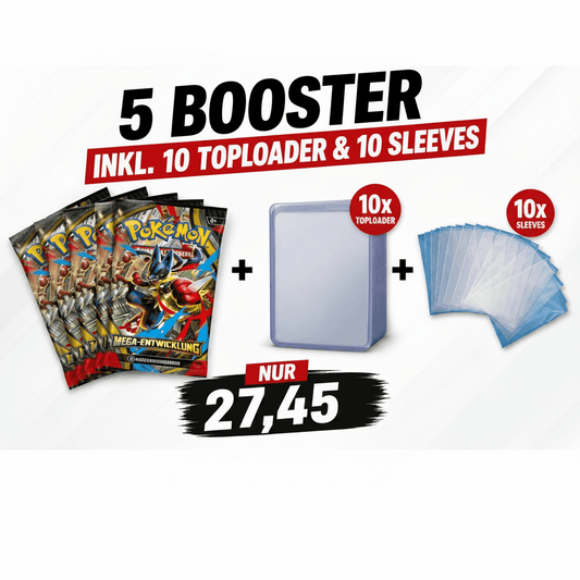 Pokémon Booster Bundle – 5x Mega Entwicklungen + Schutz Set - Cardframes.de