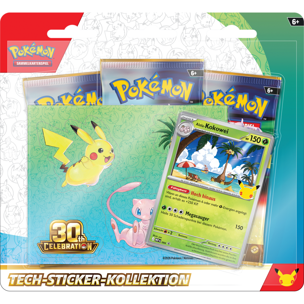 Pokémon Tech-Sticker-Kollektion 30 Jahre Alola-Kokowei, deutsche Verpackung