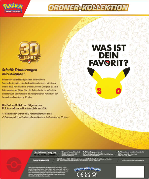 Rückseite der Pokémon 30 Jahre Ordner-Kollektion mit Inhaltsangabe