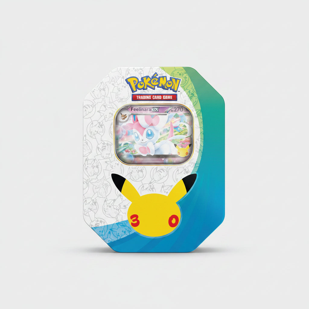 Pokémon 30 Jahre Tin-Box #1 Tag mit Feelinara-ex Promokarte und 4 Boosterpacks der Erweiterung 30 Jahre
