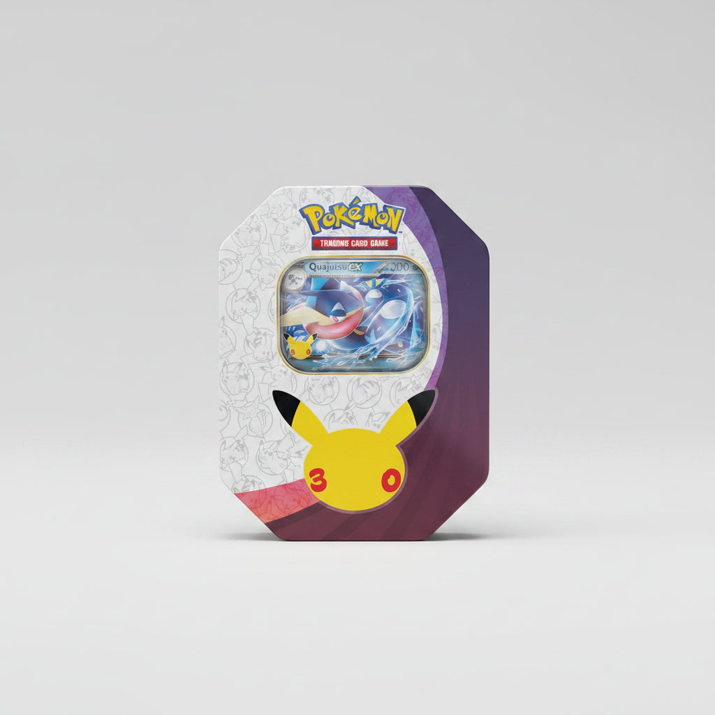 Pokémon 30 Jahre Tin-Box #2 Nacht mit Quajutsu-ex Promokarte und 4 Boosterpacks der Erweiterung 30 Jahre