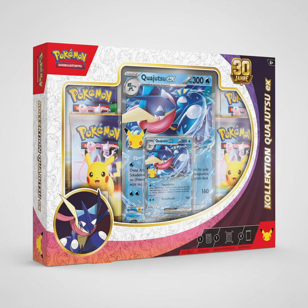 Pokémon 30 Jahre Kollektion Quajutsu-ex mit Promokarte, Oversize-Karte und 4 Boosterpacks