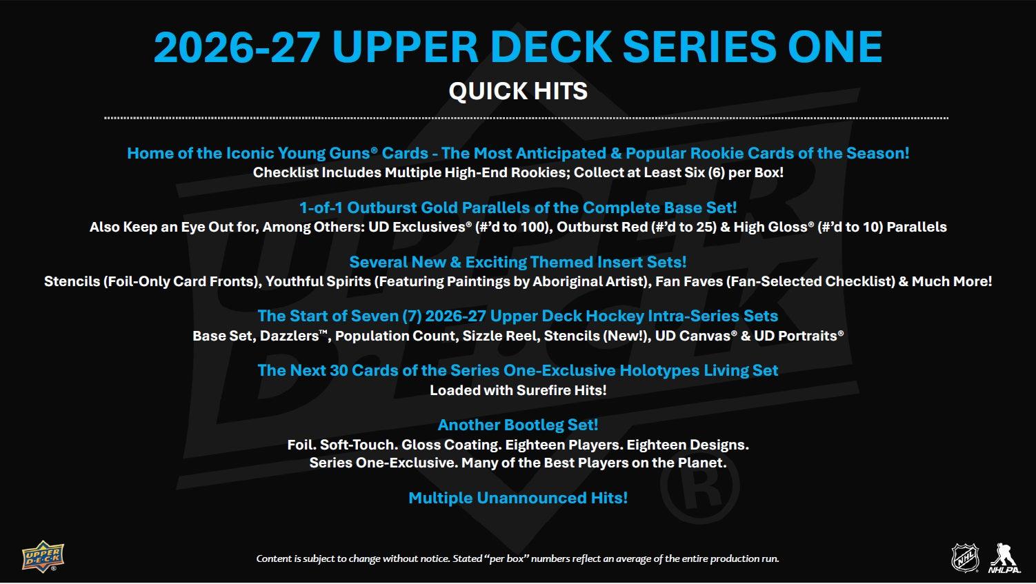 2026–27 NHL Upper Deck Series 1 Hockey (Hobby Box) | Vorbestellung | Release 07.10.2026 - Cardframes.de