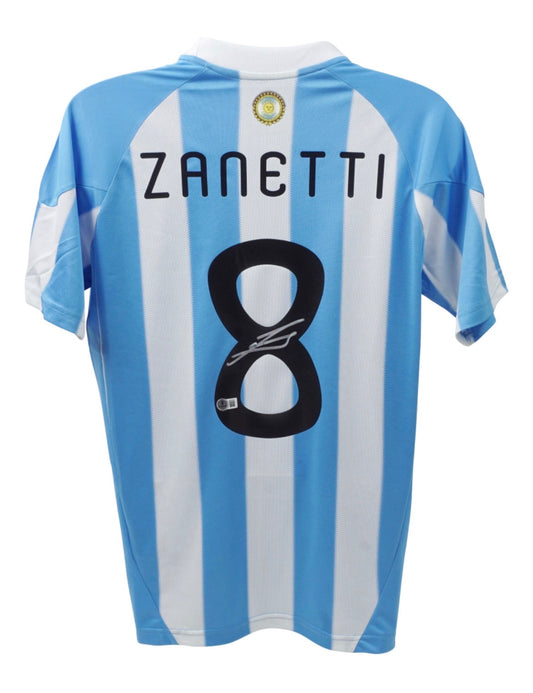 Javier Zanetti Signiertes Argentinien Trikot – Original Adidas Authentic Heimtrikot Nr. 8 mit Beckett COA