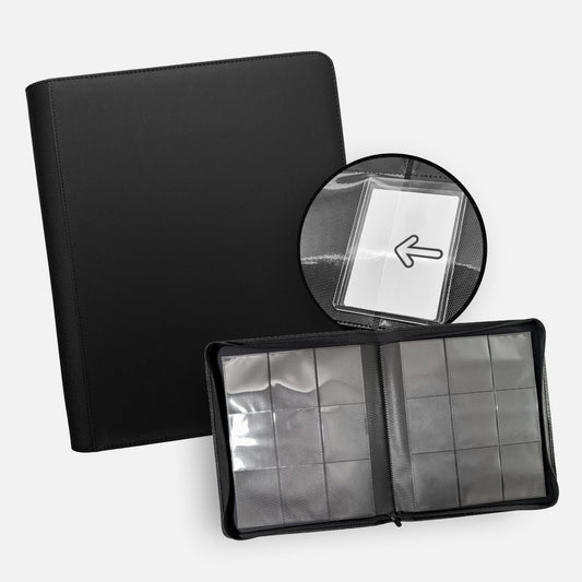 TCG Guru 9-Pocket Toploader Binder Xenon in Schwarz mit umlaufendem Reißverschluss