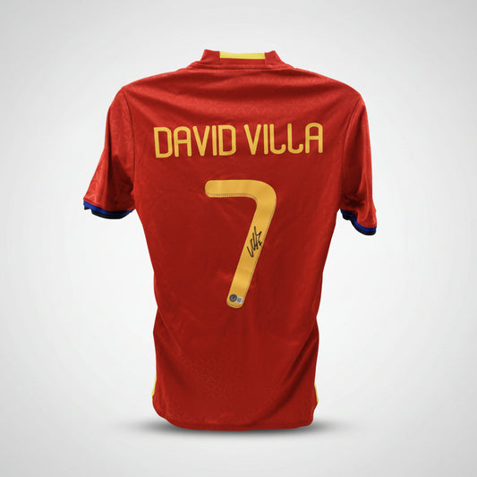 David Villa Signiertes Spanien Trikot – Original Adidas Authentic Nr. 7 Handsigniert mit Beckett COA - Cardframes.de